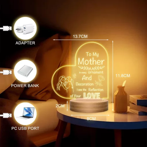 UneedMe 3D Iluzijska Noćna Lampa za Majku - Gravirani Poklon od Kćeri/Sina
