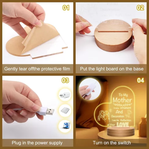 UneedMe 3D Iluzijska Noćna Lampa za Majku - Gravirani Poklon od Kćeri/Sina