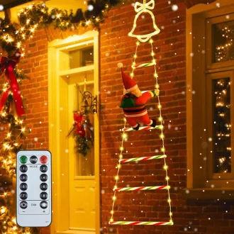   Ulikey LED Mikulás Létra Fényfüzér 8 Módú Távirányítóval Karácsony Dekoráció