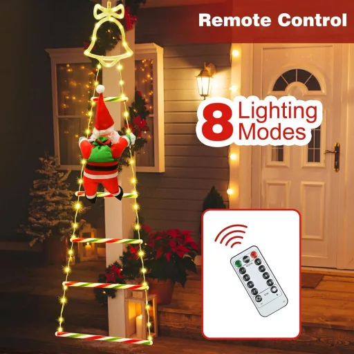Ulikey LED Mikulás Létra Fényfüzér 8 Módú Távirányítóval Karácsony Dekoráció