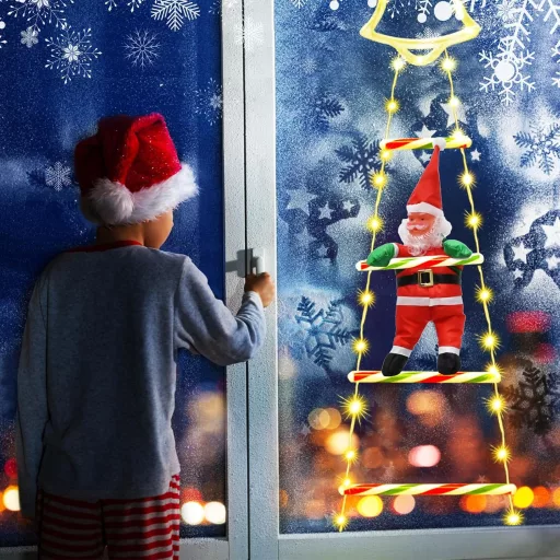 Ulikey LED Mikulás Létra Fényfüzér 8 Módú Távirányítóval Karácsony Dekoráció