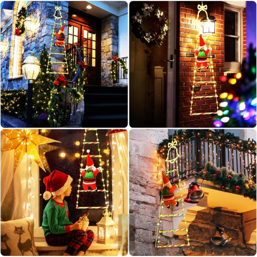 Ulikey LED Mikulás Létra Fényfüzér 8 Módú Távirányítóval Karácsony Dekoráció