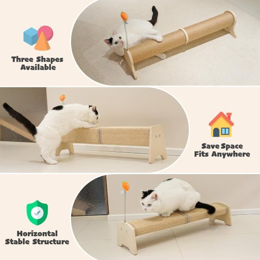 PETKARAY vízszintes macskakarmolópálya 76cm szizál játékokkal bútorvédelem