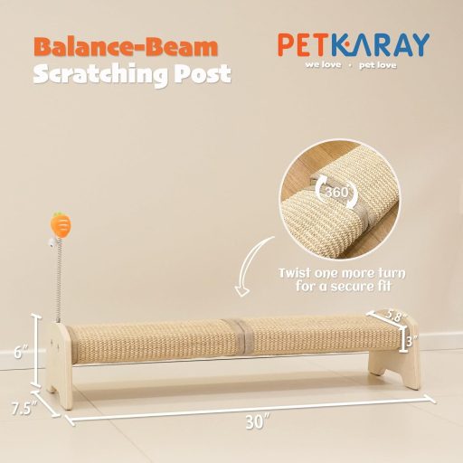 PETKARAY vízszintes macskakarmolópálya 76cm szizál játékokkal bútorvédelem