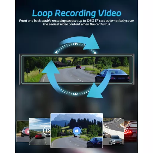 NHOPEEW 10,99" Visszapillantó Tükör 4K Első Kamerával - Vezeték Nélküli CarPlay & Android Auto - Éjjellátó Dupla Kamera WiFi FM Adóval