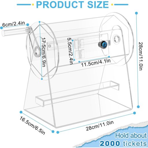 YUCHENGTECH Priehľadná Akrylová Tombola s Rukoväťou - Bingo Loto Koleso Šťastia pre 2000 Lístkov, s 2 Kľúčmi