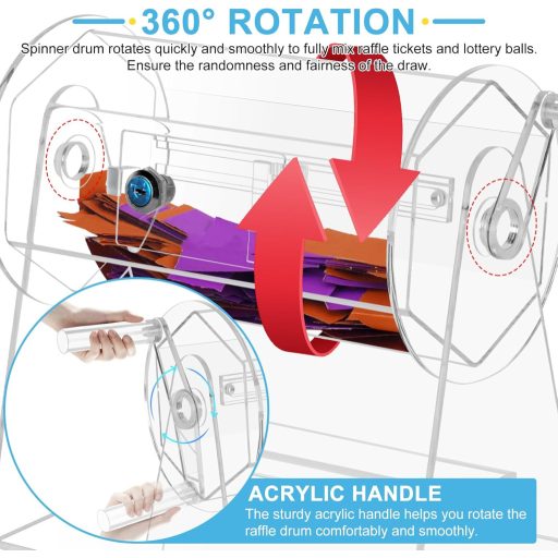 YUCHENGTECH Priehľadná Akrylová Tombola s Rukoväťou - Bingo Loto Koleso Šťastia pre 2000 Lístkov, s 2 Kľúčmi