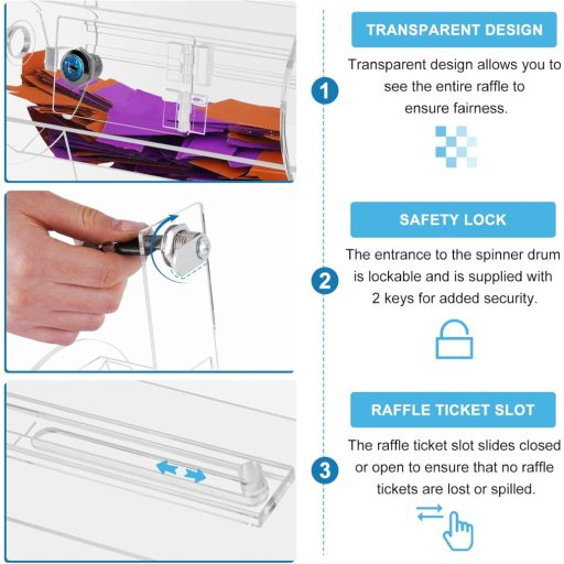 YUCHENGTECH Priehľadná Akrylová Tombola s Rukoväťou - Bingo Loto Koleso Šťastia pre 2000 Lístkov, s 2 Kľúčmi