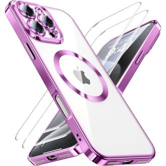   Jueshituo Obal pre iPhone 16 Pro, 3-v-1 Set s ochrannou fóliou, Vojenský štandard, Kompatibilný s MagSafe, Nárazuvzdorný magnetický obal na telefón, Ružový