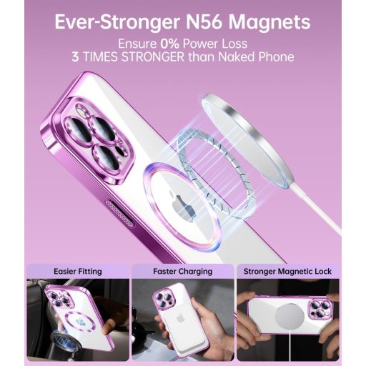 Jueshituo Obal pre iPhone 16 Pro, 3-v-1 Set s ochrannou fóliou, Vojenský štandard, Kompatibilný s MagSafe, Nárazuvzdorný magnetický obal na telefón, Ružový