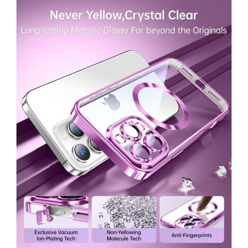 Jueshituo Obal pre iPhone 16 Pro, 3-v-1 Set s ochrannou fóliou, Vojenský štandard, Kompatibilný s MagSafe, Nárazuvzdorný magnetický obal na telefón, Ružový