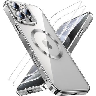   Jueshituo 3-v-1 puzdro pre iPhone 16 Pro, vojenské, nárazuvzdorné, kompatibilné s MagSafe, ochrana fotoaparátu, 2 ochranné fólie, titánové