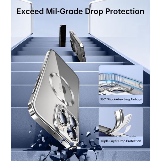 Jueshituo 3-in-1 Tok iPhone 16 Pro-hoz, Katonai Szabványú Ütésálló Telefontok MagSafe Kompatibilis, Kameravédelem, 2 Védőfólia, Titán