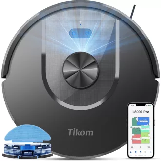   Robot aspirator Tikom L8000 Pro cu navigare LiDAR, putere de aspirare de 5000Pa, funcție mop și autonomie de 150 de minute