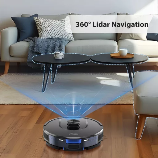 Robot aspirator Tikom L8000 Pro cu navigare LiDAR, putere de aspirare de 5000Pa, funcție mop și autonomie de 150 de minute