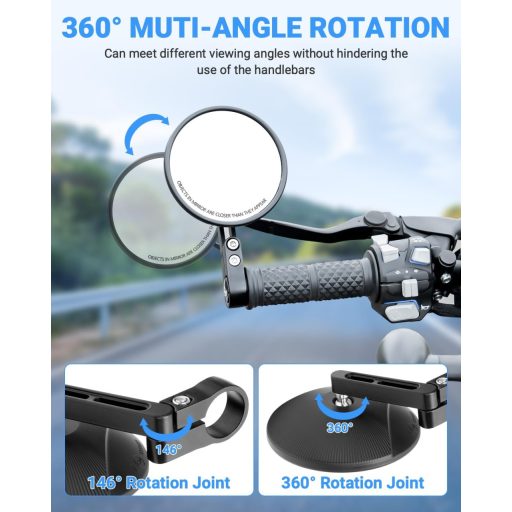 Oglindă Motocicletă SUPAREE, Rotire 360°, Omologată E, Montare Sub Ghidon, 22-25,4mm