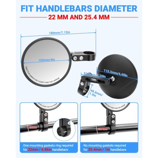 Oglindă Motocicletă SUPAREE, Rotire 360°, Omologată E, Montare Sub Ghidon, 22-25,4mm