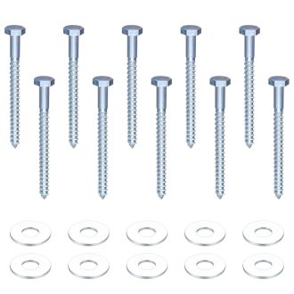   Șurub pentru lemn cu cap hexagonal Hmkesoteric M10 10x120mm, zincat, 10 bucăți cu șaibe