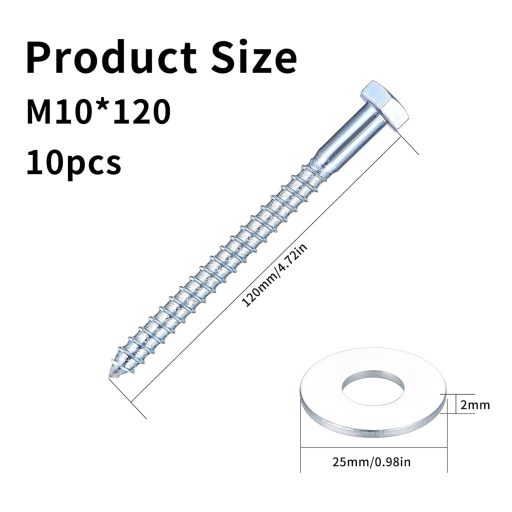 Hmkesoteric M10 Hatszögfejű Fa Csavar 10x120mm Horganyzott 10db Alátéttel