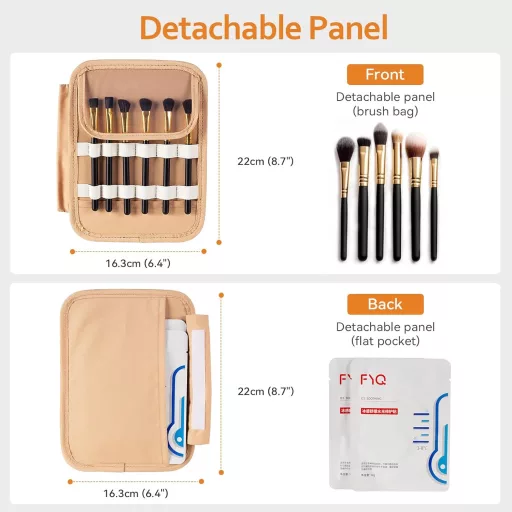 Geantă cosmetică Abiudeng, bej - Cutie de machiaj impermeabilă, de dimensiuni mari, cu deschidere la 180°, compartiment detașabil pentru pensule, pentru călătorii și utilizarea zilnică