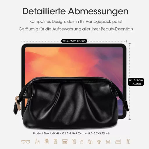 Kagylóformájú Kozmetikai Táska - Vízálló PU Bőr Sminkesdoboz Ecset Rekesszel, Utazáshoz és Mindennapos Használatra, Fekete