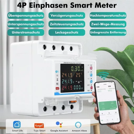 DewinLVD 100A 3 fázisú intelligens fogyasztásmérő WiFi DIN sínre