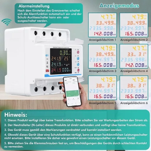 DewinLVD 100A 3 fázisú intelligens fogyasztásmérő WiFi DIN sínre