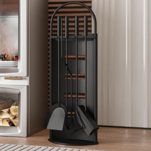 Set de accesorii șemineu Kingson, 5 piese, negru, 66 cm