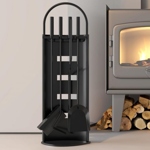 Set de accesorii șemineu Kingson, 5 piese, negru, 66 cm