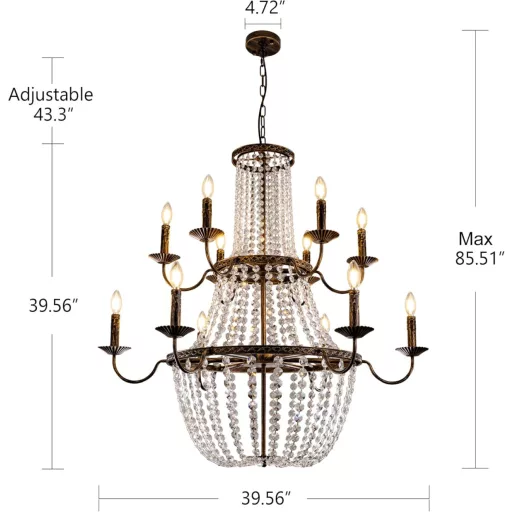 TOCHIC Vintage Bronz Cristal Lustră cu 12 Brațe, Lampă de Plafon pentru Living