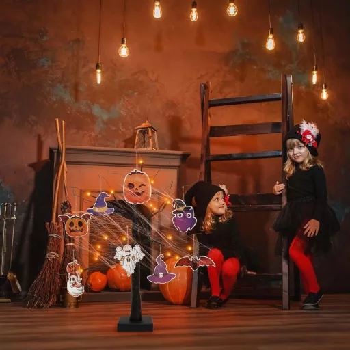 APODESS 24 LED Halloween Dekorációs Fényfák Asztali Ablak Világítás