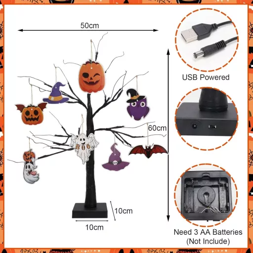 Pom decorativ cu 24 LED-uri APODESS pentru Halloween, iluminat de masă sau fereastră