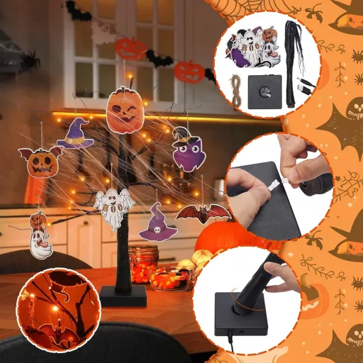 Pom decorativ cu 24 LED-uri APODESS pentru Halloween, iluminat de masă sau fereastră