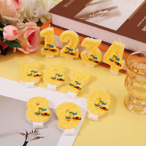 PEUTIER svjetlucava brojčana svijeća 8, građevinski kamion, ukras za tortu, rođendanska zabava za dječake