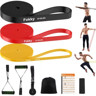   Fokky Fitneszbandok Szett Ajtóhorgony Védőpárnával Edzéshez Jóga Pilates - Light Yellow, Bright Red, Dark Black
