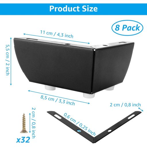 AKOLAFE 8 darabos fém bútor láb szett 5,5 cm fekete kanapé asztal szekrény lábak csavarokkal