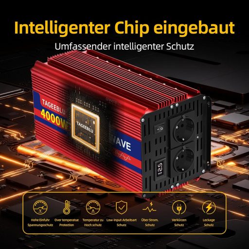 TAGEEBLU 4000W Tiszta Szinusz Inverter 12V-ról 230V-ra Autóhoz LCD Kijelzővel