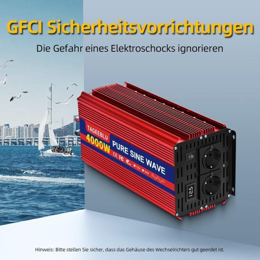 TAGEEBLU 4000W Tiszta Szinusz Inverter 12V-ról 230V-ra Autóhoz LCD Kijelzővel