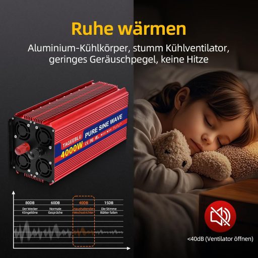 TAGEEBLU 4000W Tiszta Szinusz Inverter 12V-ról 230V-ra Autóhoz LCD Kijelzővel