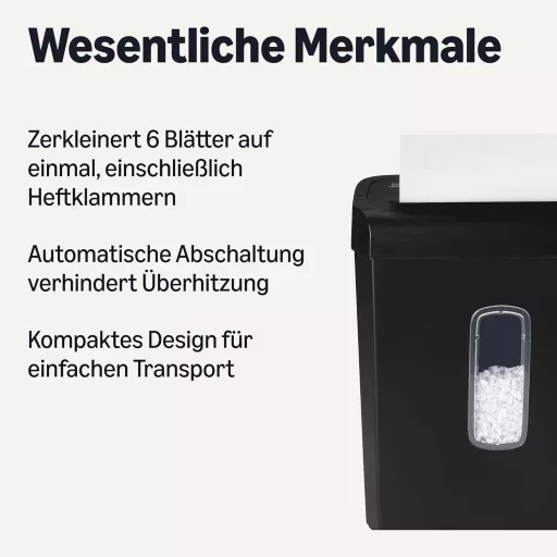 Amazon Basics 6 lapos keresztvágó papírmegsemmisítő hitelkártyával 14L fekete
