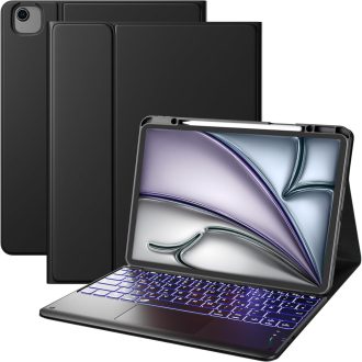   Vobafe maska s tipkovnicom za iPad Air 13" i iPad Pro 12.9" QWERTZ, touchpad, 7 boja pozadinskog osvjetljenja