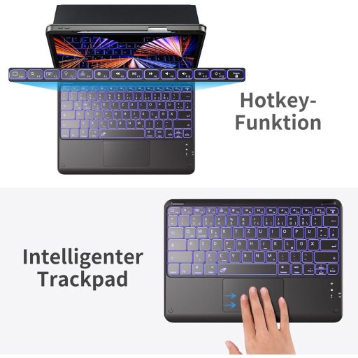 Vobafe iPad Air 13" és iPad Pro 12.9" billentyűzetes tok QWERTZ, trackpad, 7 szín világítás