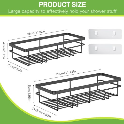 Uamector Raft de Duș, Fără Găurire, Inoxidabil, Depozitare Baie, Suport Șampon, Capacitate 15 kg, Negru, Set de 2 bucăți