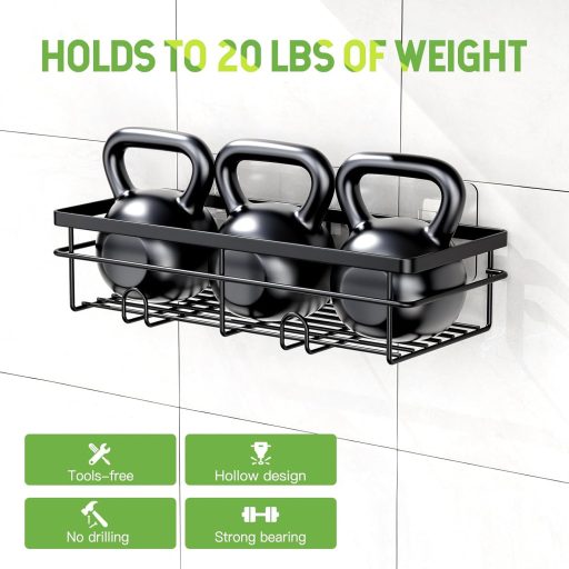 Uamector Raft de Duș, Fără Găurire, Inoxidabil, Depozitare Baie, Suport Șampon, Capacitate 15 kg, Negru, Set de 2 bucăți