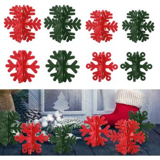   PEUTIER 16 ks Vianočná dekorácia na stôl snehová vločka drevená 3D dekorácia zelená červená