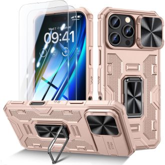   Doeshine puzdro pre iPhone 16 Pro Max, 360° otočný magnetický prsteňový stojan, vojenská úroveň ochrany, kryt na kameru, s 2 ochrannými fóliami na displej,