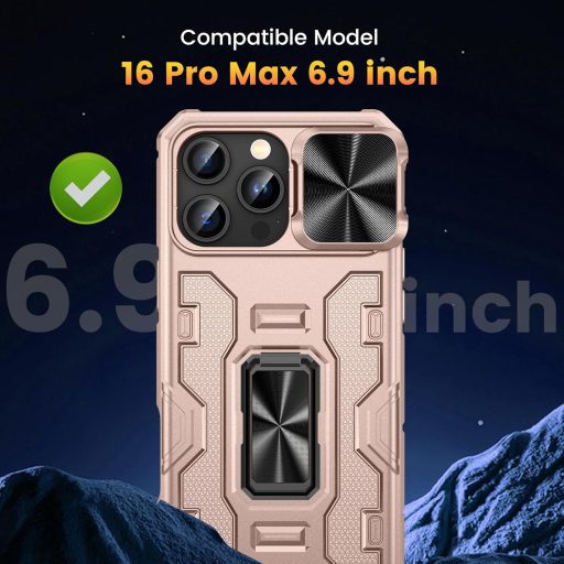 Doeshine puzdro pre iPhone 16 Pro Max, 360° otočný magnetický prsteňový stojan, vojenská úroveň ochrany, kryt na kameru, s 2 ochrannými fóliami na displej,