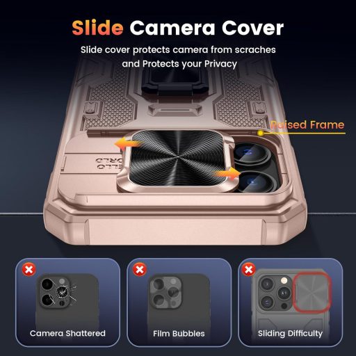 Doeshine puzdro pre iPhone 16 Pro Max, 360° otočný magnetický prsteňový stojan, vojenská úroveň ochrany, kryt na kameru, s 2 ochrannými fóliami na displej,