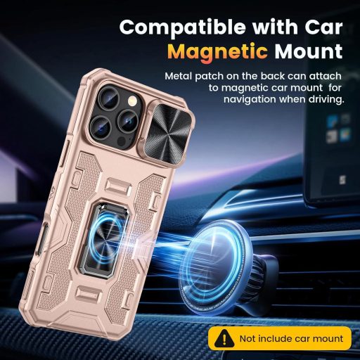 Doeshine iPhone 16 Pro Max Tok, 360° Forgatható Mágneses Gyűrűs Állvánnyal, Katonai Szintű Védelem, Kameracsúszka, 2db Kijelzővédő Fóliával,