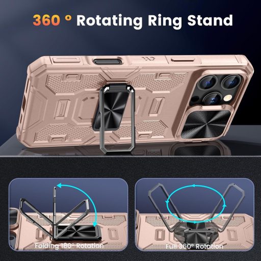 Husă Doeshine pentru iPhone 16 Pro Max, cu inel magnetic rotativ 360°, protecție de nivel militar, glisieră pentru cameră, 2 folii de protecție ecran,